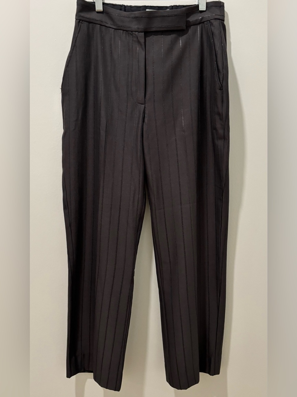 Derek Lam Pant Black Sequin Pinstripe Trousers, Size 4, Cocktail Evening Wedding
